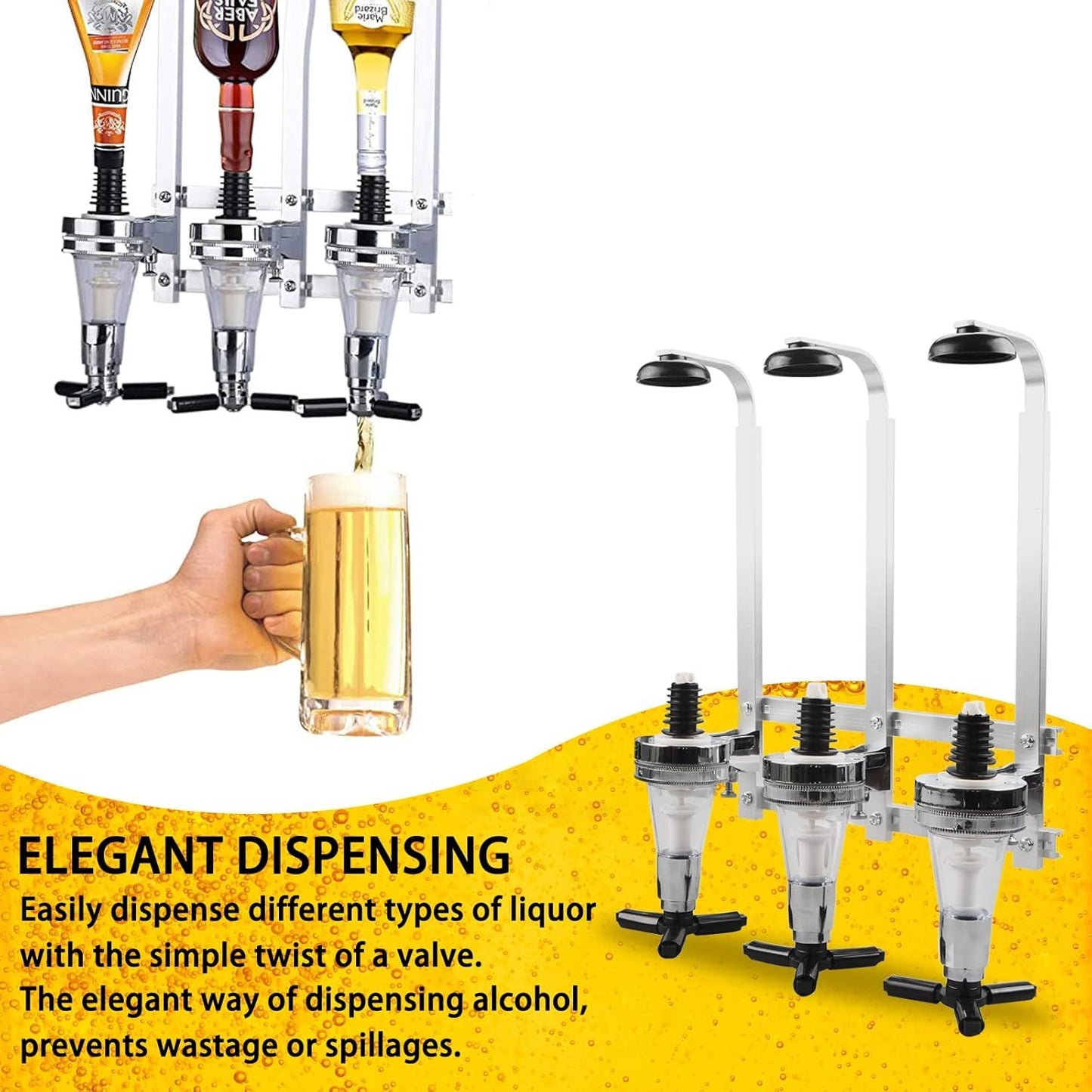 Professional Wall-Mounted Alcohol Tot Dispenser (4 Head) - Heavy Duty Adjustable Metal Wine Rack Decor with V888-ELOSUNG49799