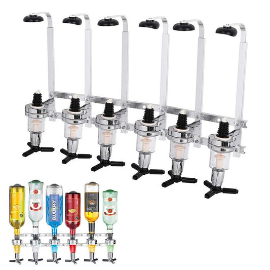 Professional Wall-Mounted Alcohol Tot Dispenser (6 Head) - Heavy Duty Adjustable Metal Wine Rack Decor with V888-ELOSUNG49800