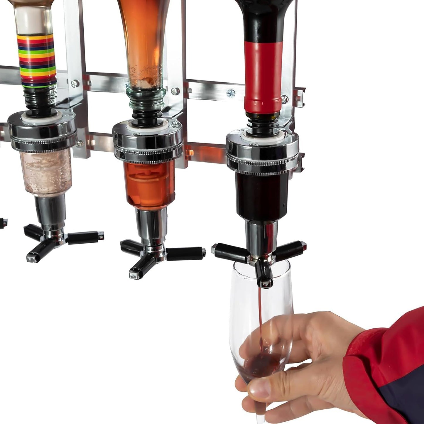Professional Wall-Mounted Alcohol Tot Dispenser (6 Head) - Heavy Duty Adjustable Metal Wine Rack Decor with V888-ELOSUNG49800