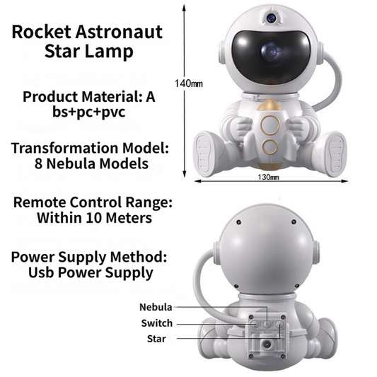 USB Powered Astronaut Nebula Projector & Starry Night Ambient Light with Airplane Accents - 8 Nebula Effects, V888-ELOSUNG49809