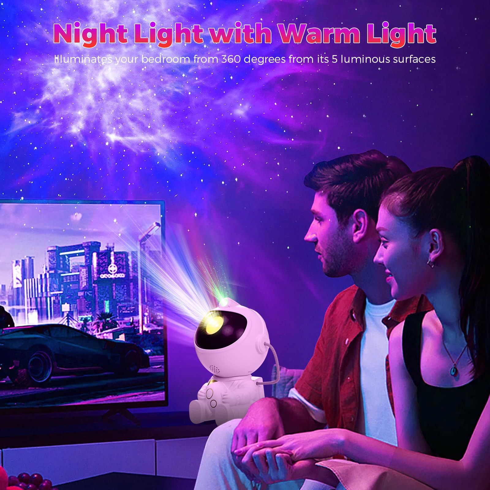 USB Powered Astronaut Nebula Projector & Starry Night Ambient Light with Airplane Accents - 8 Nebula Effects, V888-ELOSUNG49809