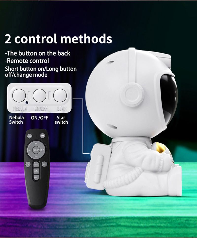 USB Powered Astronaut Nebula Projector & Starry Night Ambient Light with Small Rocket Accents - 8 Nebula V888-ELOSUNG49810