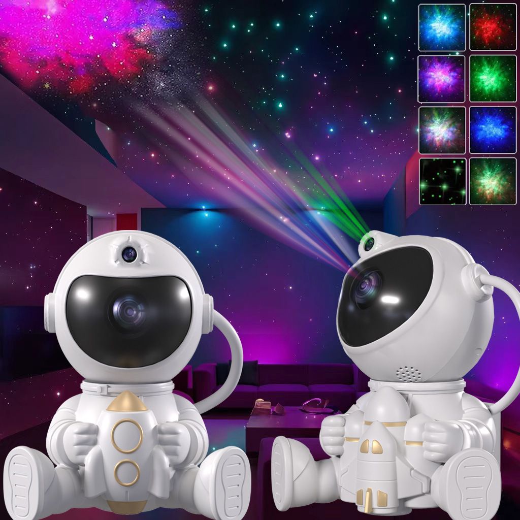 USB Powered Astronaut Nebula Projector & Starry Night Ambient Light with Small Rocket Accents - 8 Nebula V888-ELOSUNG49810