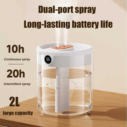 White 2L Dual-Spray Ultrasonic Humidifier and Air Diffuser with Night Light - USB Powered, Quiet Operation, V888-ELOSUNG49817