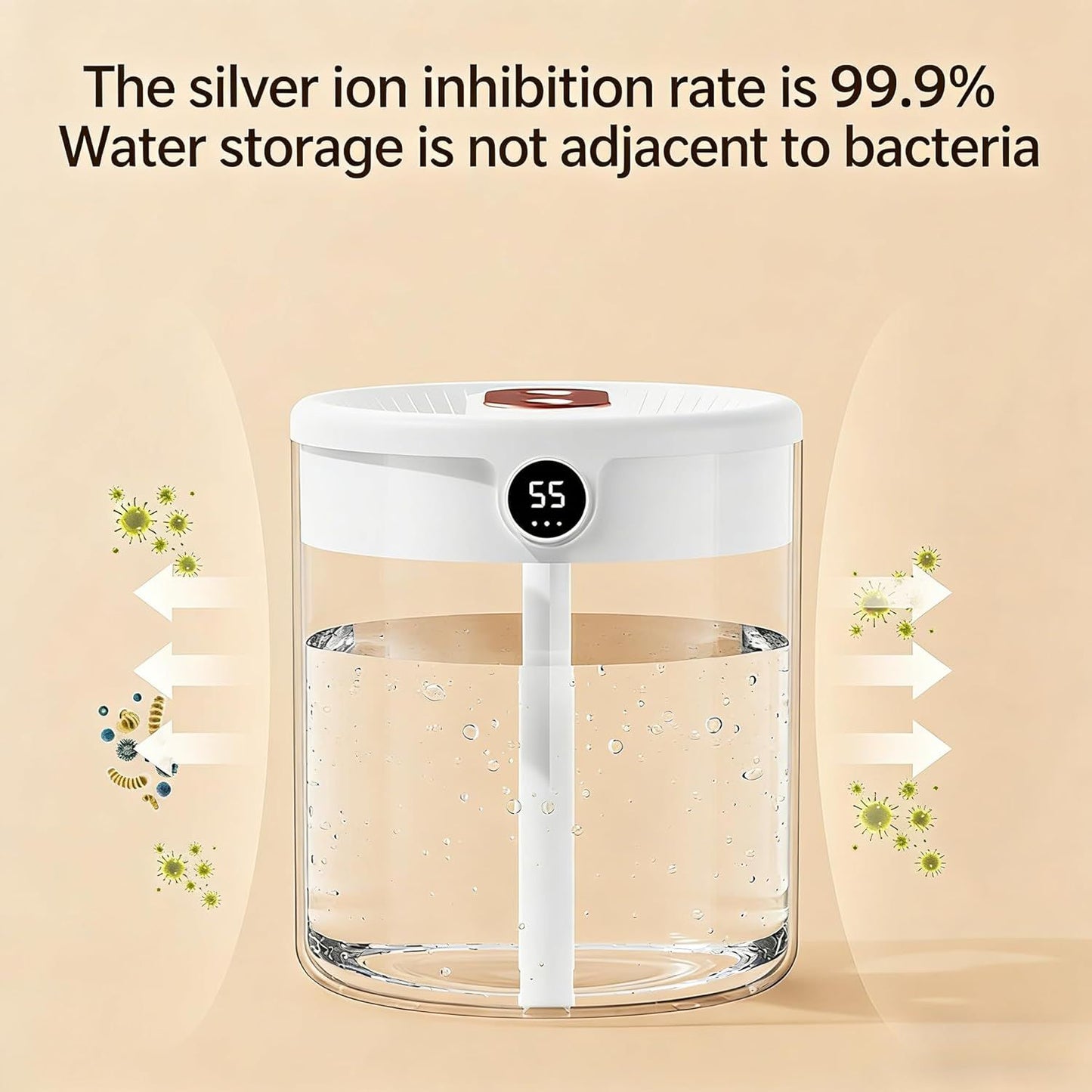 White 2L Dual-Spray Ultrasonic Humidifier and Air Diffuser with Night Light - USB Powered, Quiet Operation, V888-ELOSUNG49817