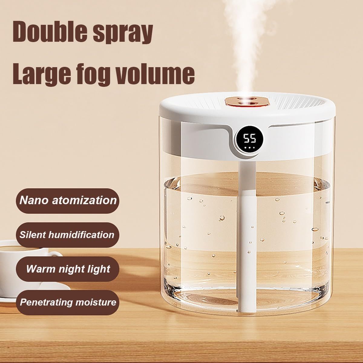Green 2L Dual-Spray Ultrasonic Humidifier and Air Diffuser with Night Light - USB Powered, Quiet Operation, V888-ELOSUNG49818