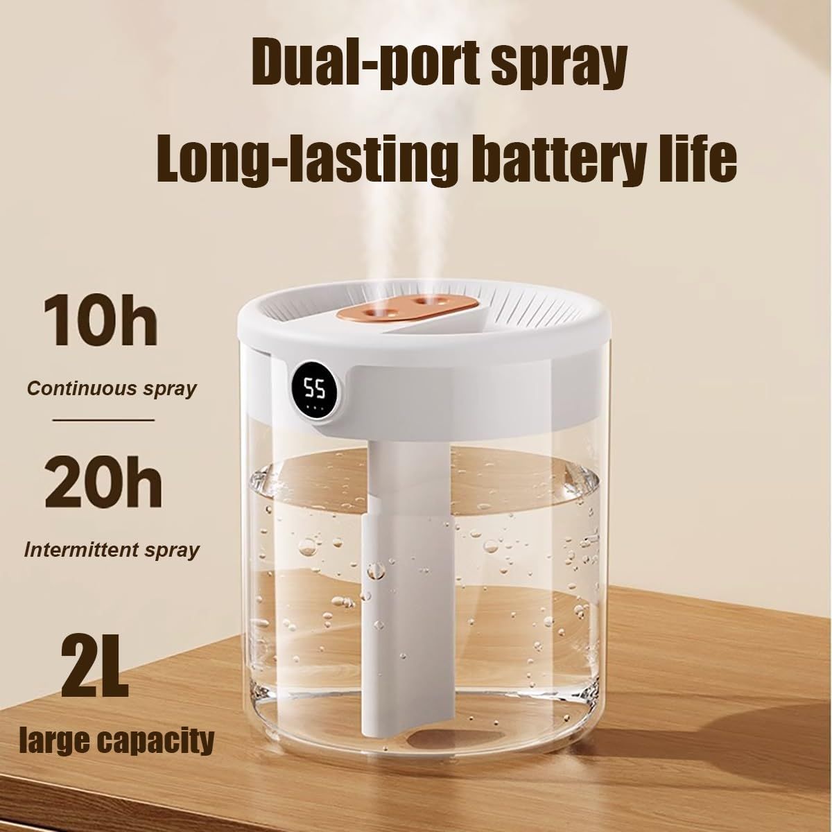 Green 2L Dual-Spray Ultrasonic Humidifier and Air Diffuser with Night Light - USB Powered, Quiet Operation, V888-ELOSUNG49818