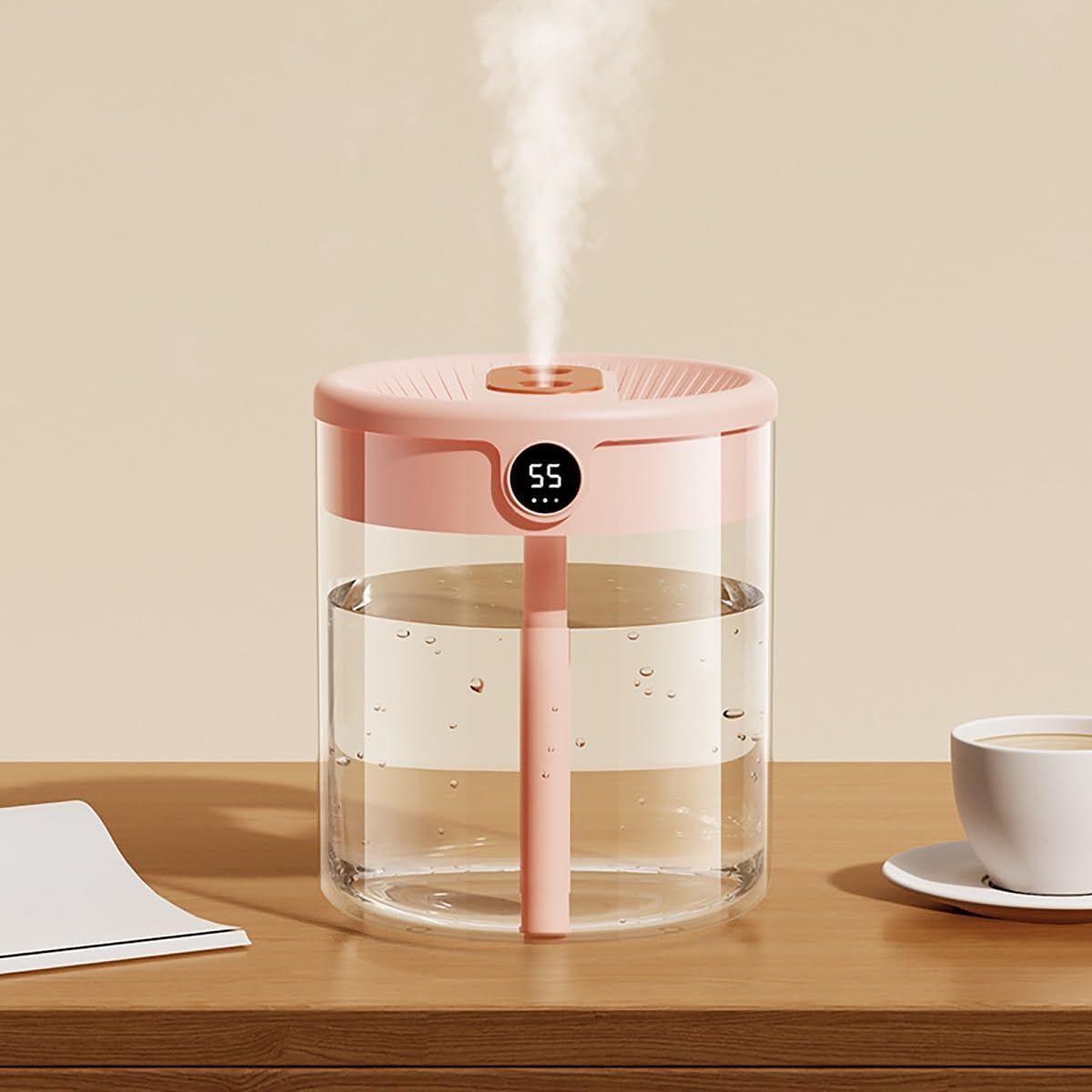 Pink 2L Dual-Spray Ultrasonic Humidifier and Air Diffuser with Night Light - USB Powered, Quiet Operation, V888-ELOSUNG49819