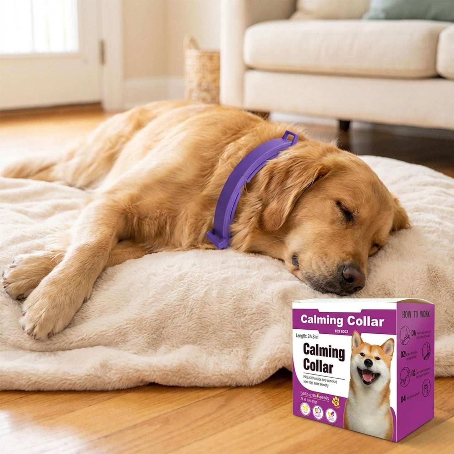 Purple Pet Calming Collar 4 Pack (38cm) - Waterproof Silicone Cat Collar Custom Fit for All Breeds - Anxiety V888-ELOSUNG49821