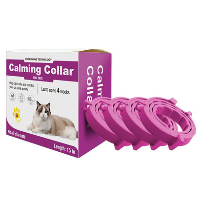 Pink Pet Calming Collar 4 Pack (38cm) - Waterproof Silicone Cat Collar Custom Fit for All Breeds - Anxiety V888-ELOSUNG49823