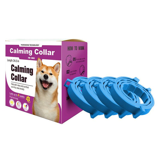 Blue Pet Calming Collar 4 Pack (63cm) - Waterproof Silicone Dog Collar Custom Fit for All Breeds - Anxiety V888-ELOSUNG49824