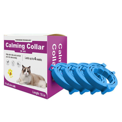 Blue Pet Calming Collar 4 Pack (38cm) - Waterproof Silicone Cat Collar Custom Fit for All Breeds - Anxiety V888-ELOSUNG49825