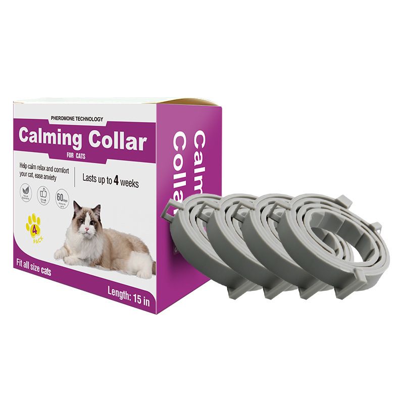 Grey Pet Calming Collar 4 Pack (38cm) - Waterproof Silicone Cat Collar Custom Fit for All Breeds - Anxiety V888-ELOSUNG49827