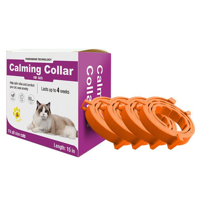 Orange Pet Calming Collar 4 Pack (38cm) - Waterproof Silicone Cat Collar Custom Fit for All Breeds - Anxiety V888-ELOSUNG49829