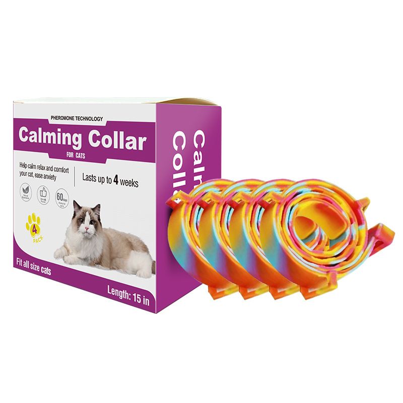 Colorful Pet Calming Collar 4 Pack (38cm) - Waterproof Silicone Cat Collar Custom Fit for All Breeds - V888-ELOSUNG49831