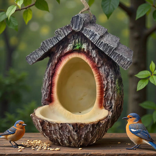 European-Style Fairy House Bird Feeder - Weather-Resistant Resin Hanging Log Cabin Bird Station & Garden V888-ELOSUNG49832
