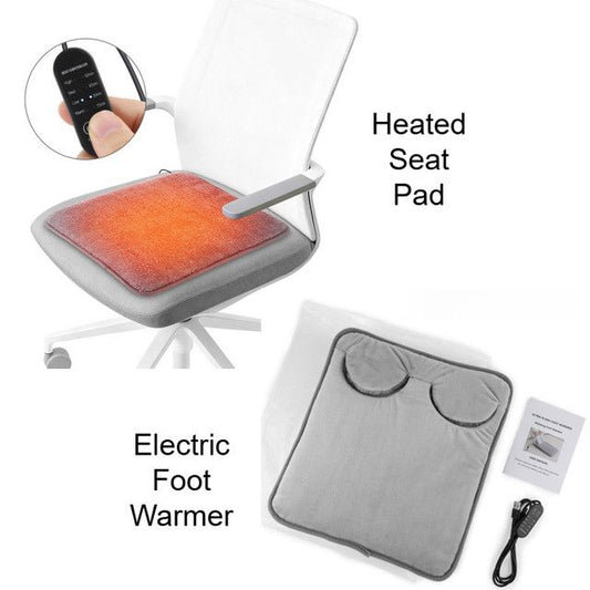 Grey Portable Versatile USB Electric Foot Warmer + Heated Seat Pad Set with 4 Temp Levels & 4 Auto-Shutoff V888-ELOSUNG49835