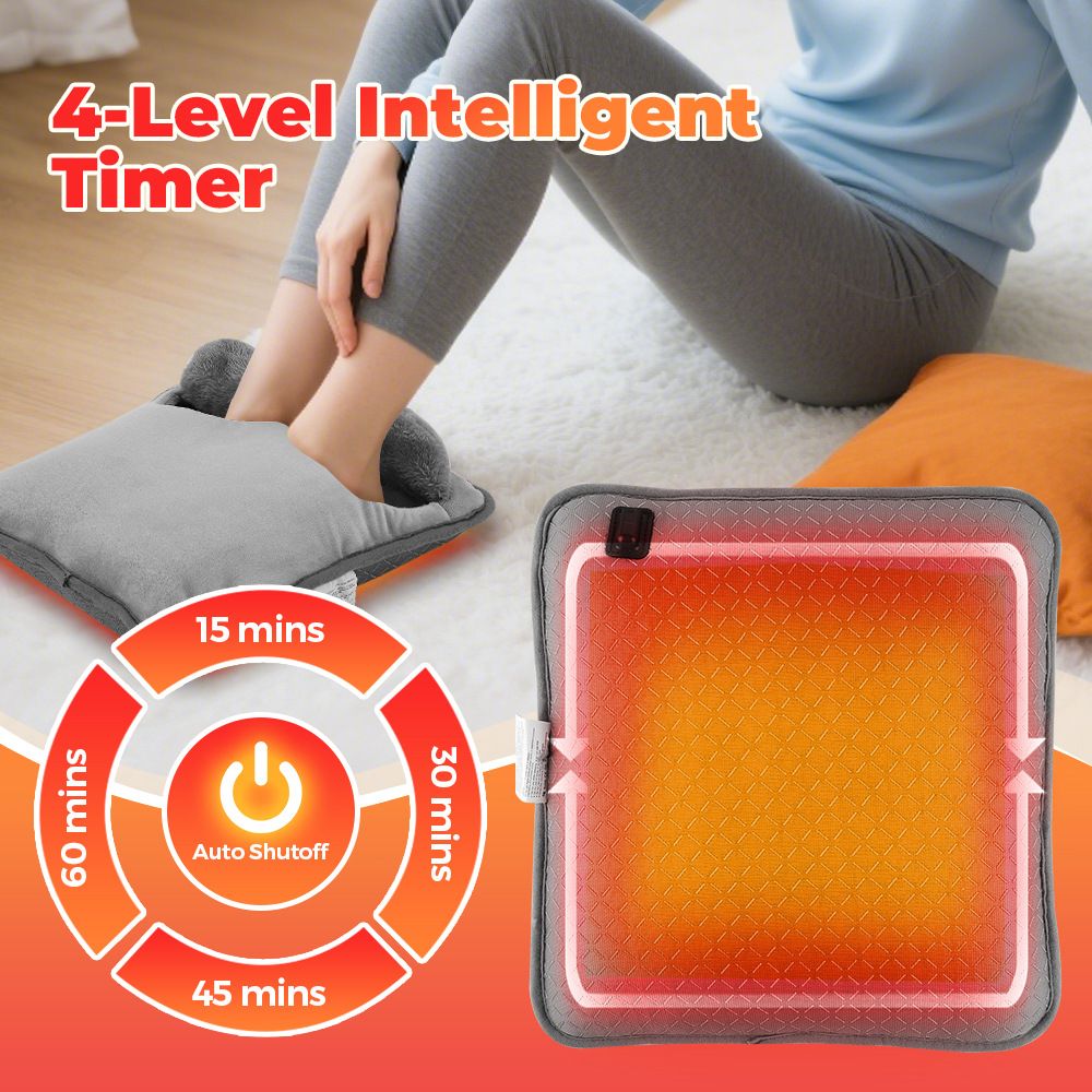 Grey Portable Versatile USB Electric Foot Warmer with 4 Temp Levels & 4 Auto-Shutoff Timer - Soft Fleece V888-ELOSUNG49836