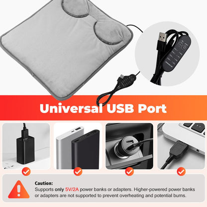 Grey Portable Versatile USB Electric Heated Seat Pad with 4 Temp Levels & 4 Auto-Shutoff Timer - Soft Fleece V888-ELOSUNG49837