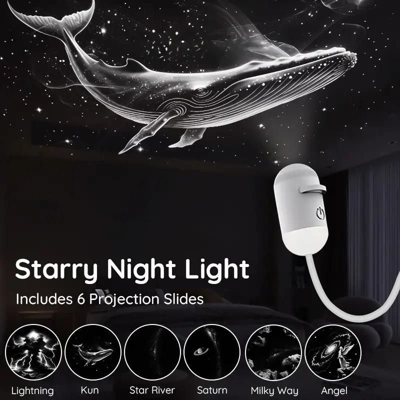 Portable USB Galaxy Night Light Projector with 6 Projection Films - Touch-Controlled Rotating Starry Sky Lamp V888-ELOSUNG49883