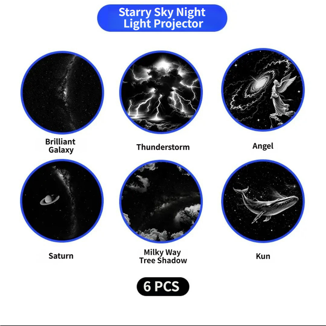 Portable USB Galaxy Night Light Projector with 6 Projection Films - Touch-Controlled Rotating Starry Sky Lamp V888-ELOSUNG49883
