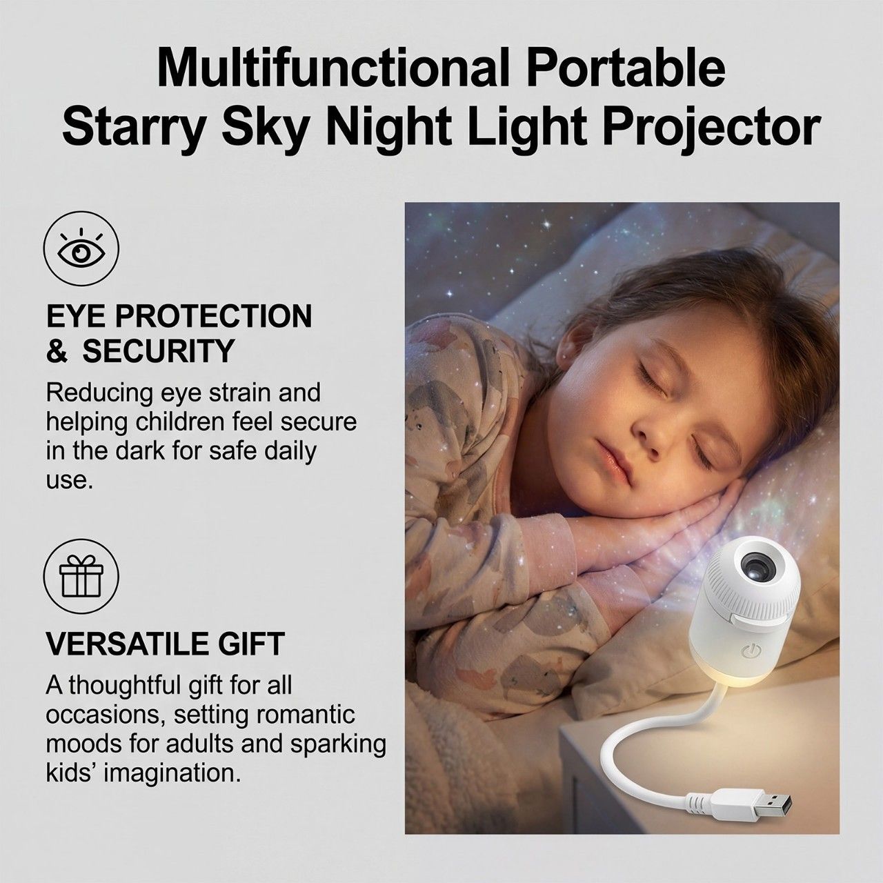 Portable USB Galaxy Night Light Projector with 6 Projection Films - Touch-Controlled Rotating Starry Sky Lamp V888-ELOSUNG49883