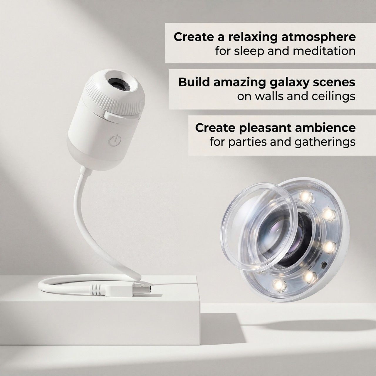 Portable USB Galaxy Night Light Projector with 6 Projection Films - Touch-Controlled Rotating Starry Sky Lamp V888-ELOSUNG49883