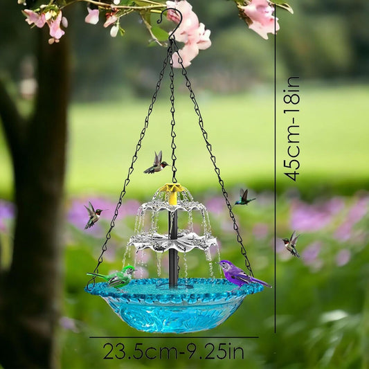 Blue Solar Hanging 3-Layer Cascade Bird Bath Fountain & Wildlife Feeder - 9.25"W Bird Bath Bowl with Solar V888-ELOSUNG49889