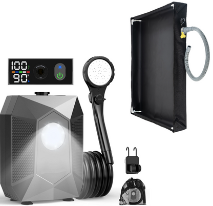 Portable Rechargeable Camping Shower Pump Kit with Digital Temperature Display, 4-Level LED Light, 5-Gear V888-ELOSUNG49893