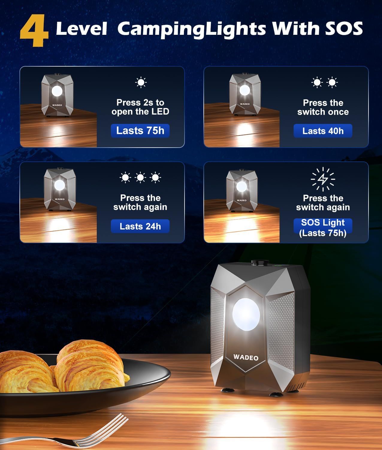 Portable Rechargeable Camping Shower Pump Kit with Digital Temperature Display, 4-Level LED Light, 5-Gear V888-ELOSUNG49893