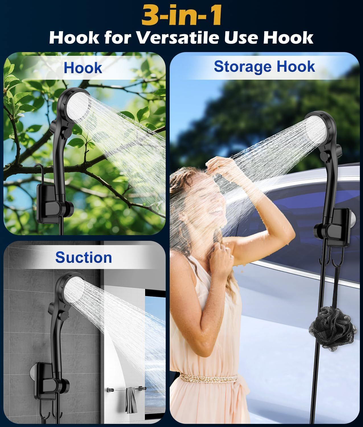 Portable Rechargeable Camping Shower Pump Kit with Digital Temperature Display, 4-Level LED Light, 5-Gear V888-ELOSUNG49893
