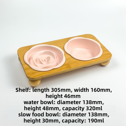 Pink Ceramic Floral Cat Slow Feeder(190ML) & Water Bowl(320ML) Set - Dishwasher Safe Pet Dual Dining Kit with V888-ELOSUNG49894