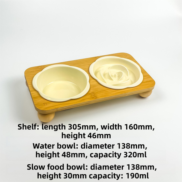 Yellow Ceramic Floral Cat Slow Feeder(190ML) & Water Bowl(320ML) Set - Dishwasher Safe Pet Dual Dining Kit V888-ELOSUNG49895