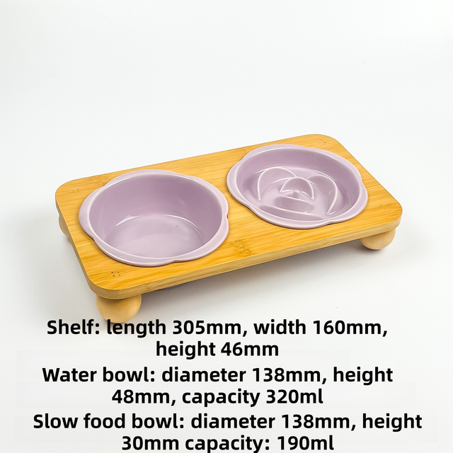 Purple Ceramic Floral Cat Slow Feeder(190ML) & Water Bowl(320ML) Set - Dishwasher Safe Pet Dual Dining Kit V888-ELOSUNG49896