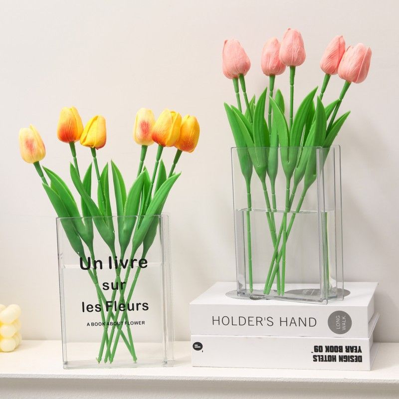 Minimalist Clear Acrylic Book Vase - Space Saving Desktop Ornament & Bookish Gift- Durable Unbreakable V888-ELOSUNG49899