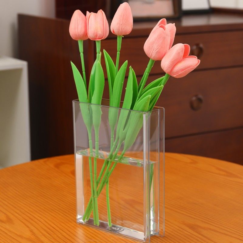 Minimalist Clear Acrylic Book Vase - Space Saving Desktop Ornament & Bookish Gift- Durable Unbreakable V888-ELOSUNG49899