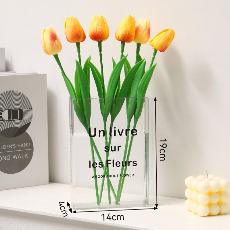 Minimalist Clear Acrylic Book Vase - Space Saving Desktop Ornament & Bookish Gift- Durable Unbreakable V888-ELOSUNG49899