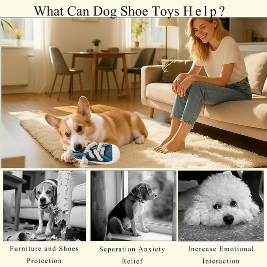 2-Pack Blue Bite Resistant Slipper Interactive Dog Toy Built in BB Squeaky & Bell - Durable Oxford Cloth and V888-ELOSUNG49907