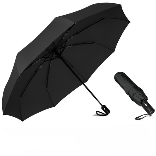 Black 97CM Large Folding Automatic Travel Umbrella with 8 Reinforced Fiberglass Ribs - Lightweight Compact V888-ELOSUNG49914