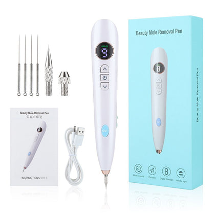White USB Powered Physical Mole Removal Pen with LCD Display, 7 Needles & 9-Levels Adjustable Intensity - V888-ELOSUNG49919