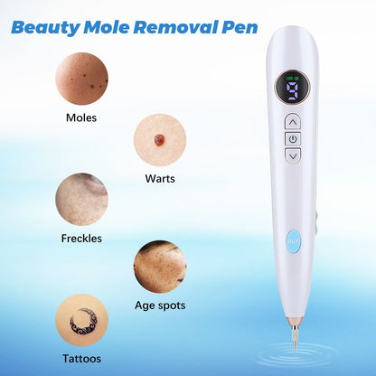 White USB Powered Physical Mole Removal Pen with LCD Display, 7 Needles & 9-Levels Adjustable Intensity - V888-ELOSUNG49919