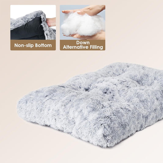95 x 65 CM Winter Long Plush Dog Bed for Large Dogs - 10CM Thickened Fluffy Faux Fur Pad - Calming Anti V888-ELOSUNG49923