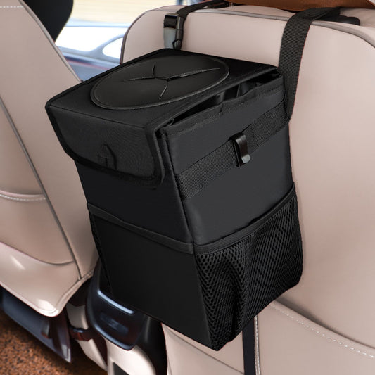 Waterproof Foldable Car Trash Can and Organiser with Dual Side Pockets & Odour Control Lid - 25x16x15 CM V888-ELOSUNG49927
