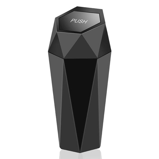 550ML Black Car Trash Can with Automatic Rebound Lid & Diamond Design - Portable Waste Bin and Odour Proof V888-ELOSUNG49928
