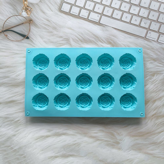 2PCS Blue 3D Rose Shaped Silicone Baking Mold (15 Cavity) - Non-Stick Cake Chocolates & Jelly Pan - Durable V888-ELOSUNG49953