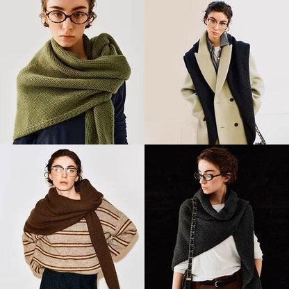 Green Retro Wool Blend 190x70cm Knitted Triangle Scarf - Multifunction Warm Shawl Wrap with Elegant V888-ELOSUNG49955