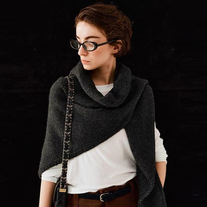 Dark Grey Retro Wool Blend 190x70cm Knitted Triangle Scarf - Multifunction Warm Shawl Wrap with Elegant V888-ELOSUNG49957