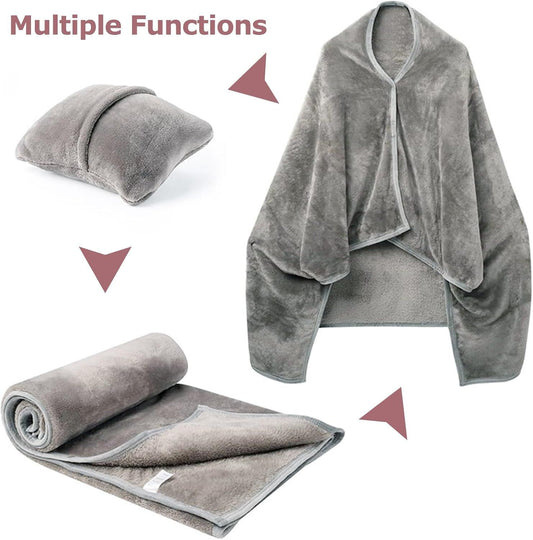 3-in-1 Portable Travel Blanket / Pillow / Wearable Shawl with Snap & Envelope Folding Design - 230GSM Soft V888-ELOSUNG49968