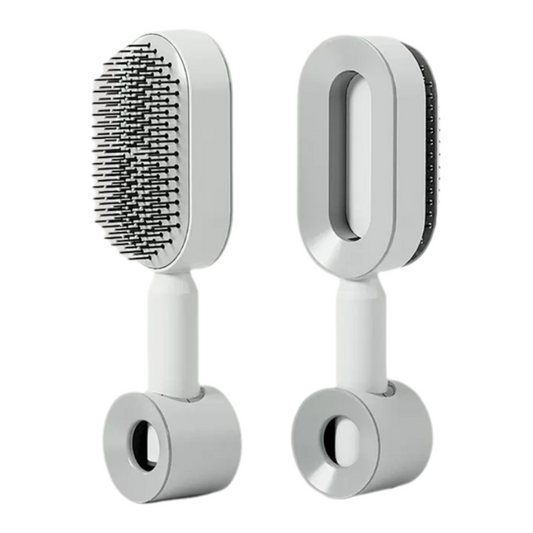 White 3D Airbag Massage Self Cleaning Hair Brush with Base - for Long Hair - One-Click Easy Hair Removal - V888-ELOSUNG49973