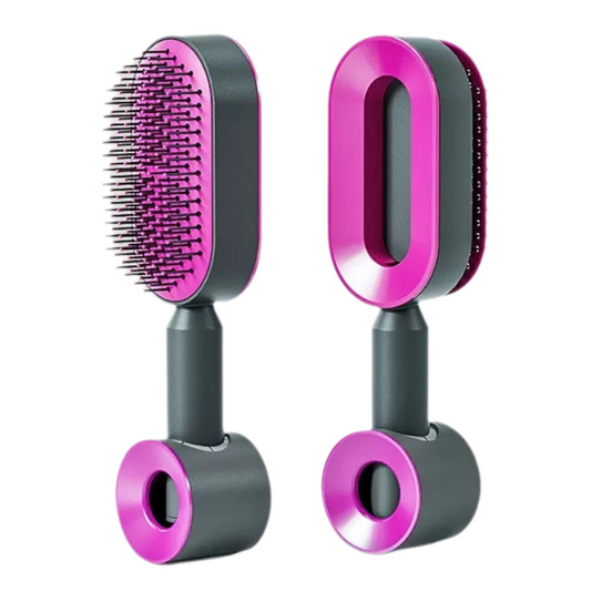 Black and Purple 3D Airbag Massage Self Cleaning Hair Brush with Base - for Long Hair - One-Click Easy Hair V888-ELOSUNG49974